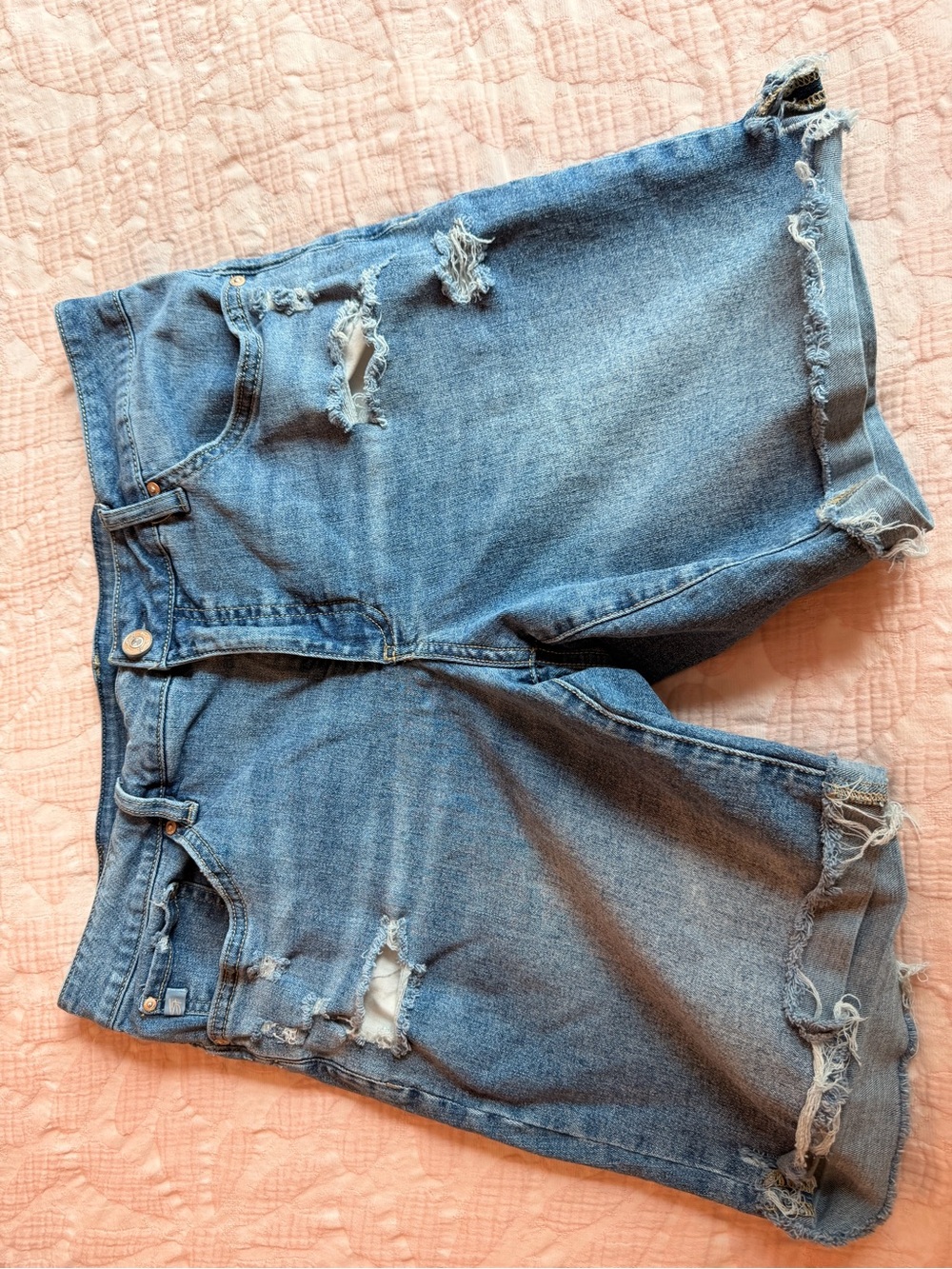 Seven7 Light Blue Distressed Denim Bermuda Shorts